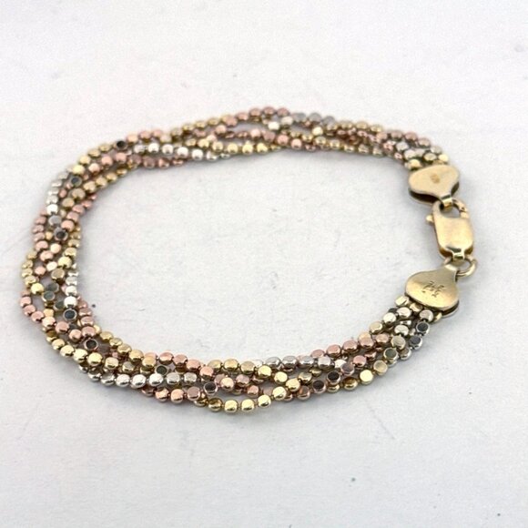 Estate Sterling Silver 925 Tri-Color Bead Multi-Strand Bracelet 7" Italy - Picture 2 of 8